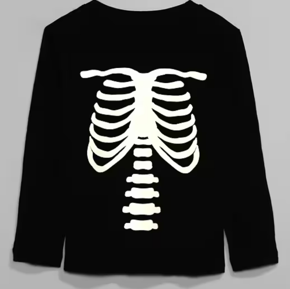 Gap Kids Skeleton Rib Cage Graphic Long Sleeve T-Shirt Black Halloween 5 Years